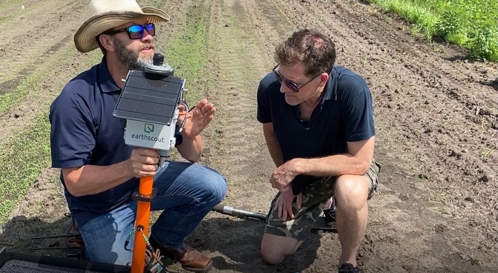 Getting ready to install EarthScout soil and air sensors in a field